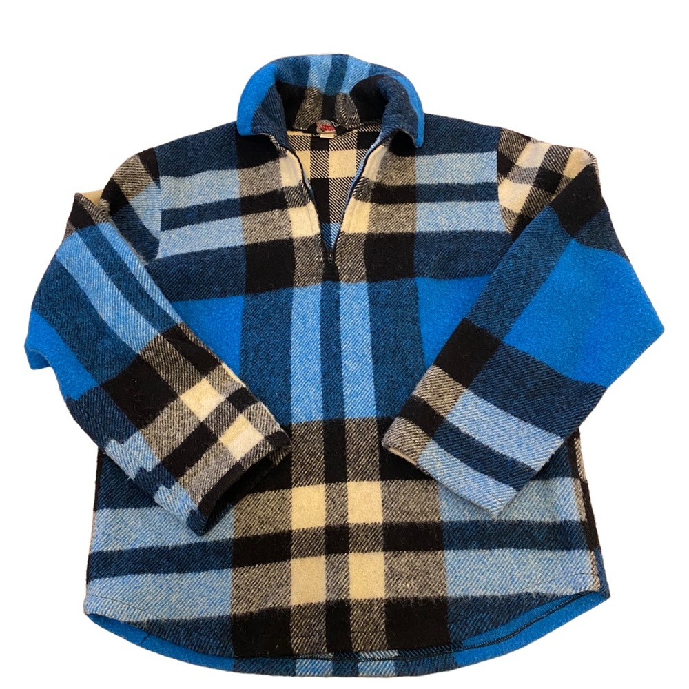 Woolrich Blue Plaid Shacket Pullover Shirt Wool Jacket Mens Sz M